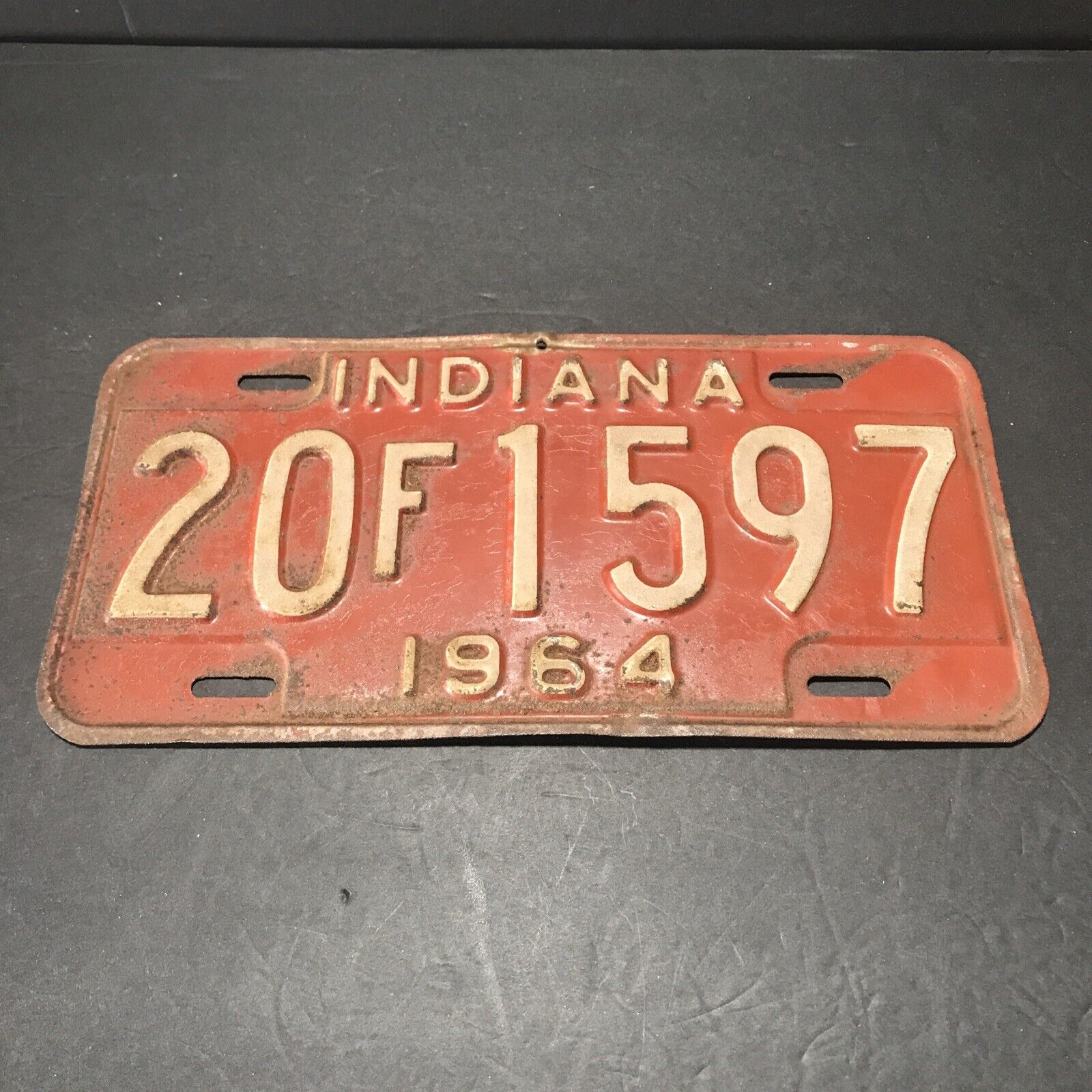 1964 Indiana License Plate Elkhart County 20F1597 Original Condition