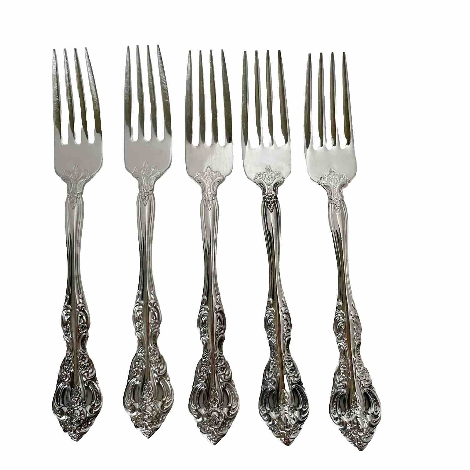 Set of 5 Oneida USA Stainless Silverware MICHELANGELO Pattern Dinner Forks-7 1/4
