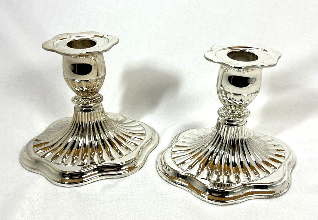 Vintage Pair of Silver Plated Candlesticks Made In England E.P. on Zinc Set of 2