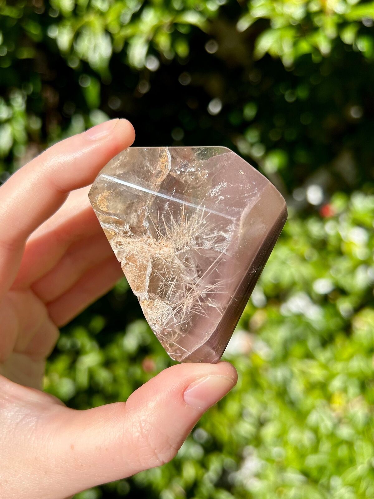 RARE Pink Lithium Quartz Freeform with Golden Rutile from Brazil