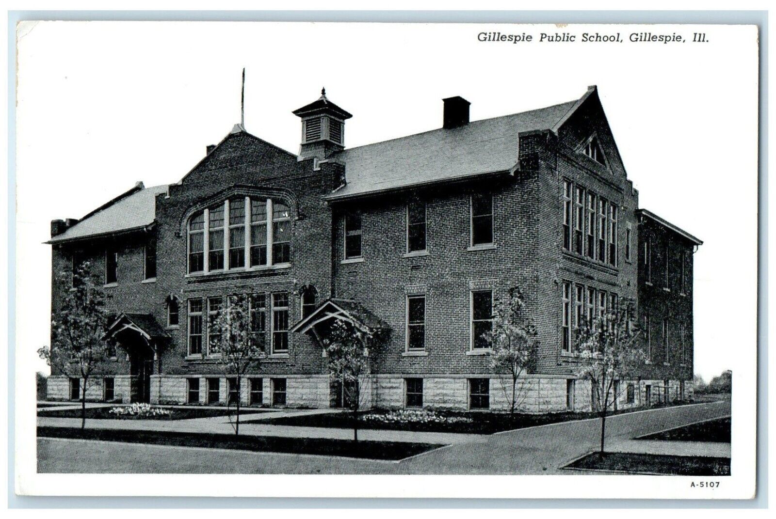 c1930's Gillespie Public School Building Gillespie Illinois IL Vintage Postcard