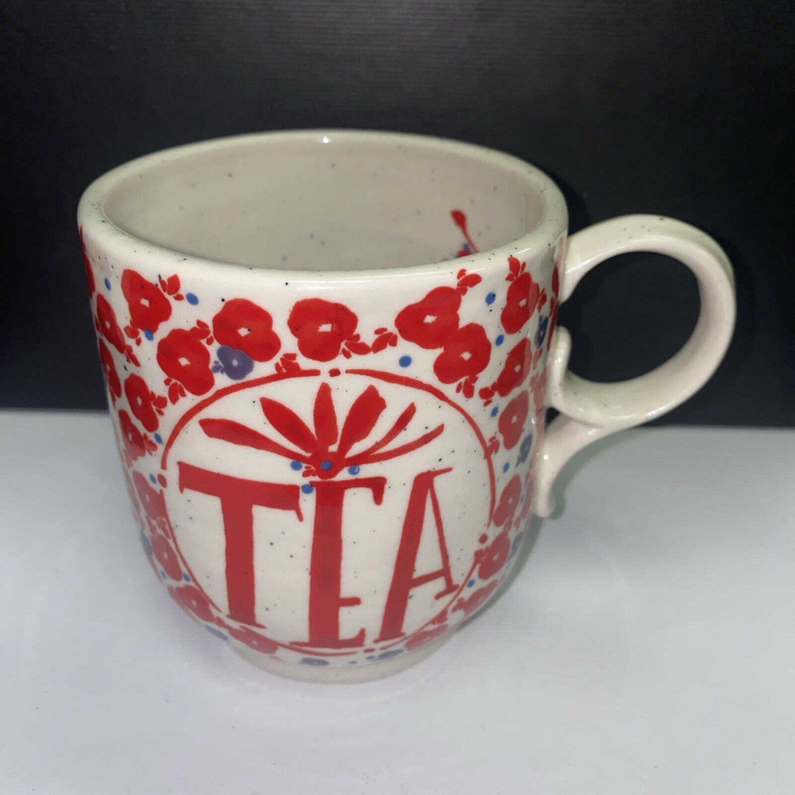 Anthropologie Elevenses Poppy red Ceramic Floral Tea Cup Coffee Mug