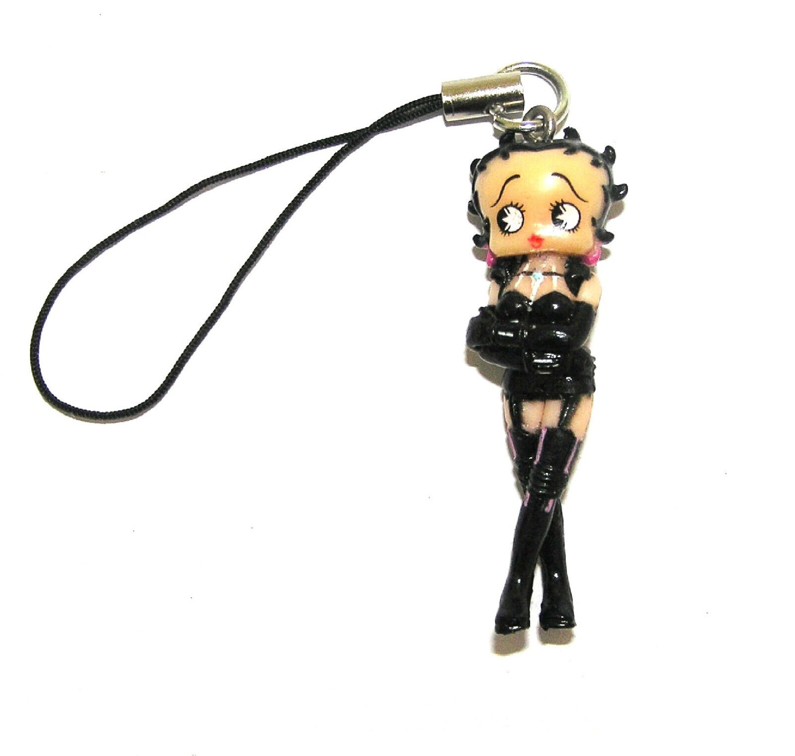 BETTY BOOP Charm For Cell Phone/Purse, In Spicy Black Corset, Boots, Suspenders