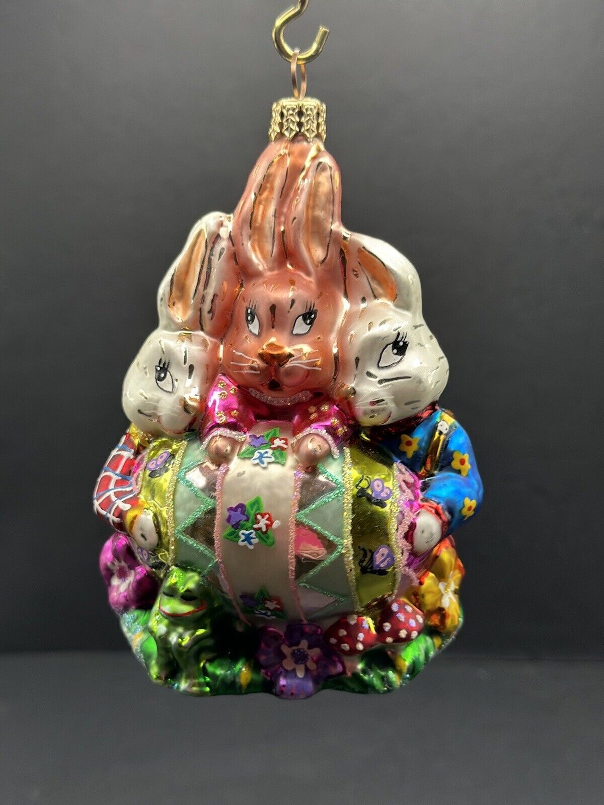 Christopher Radko TRIPLE TREASURE Easter Bunny EGG Ornament 01-0478-0