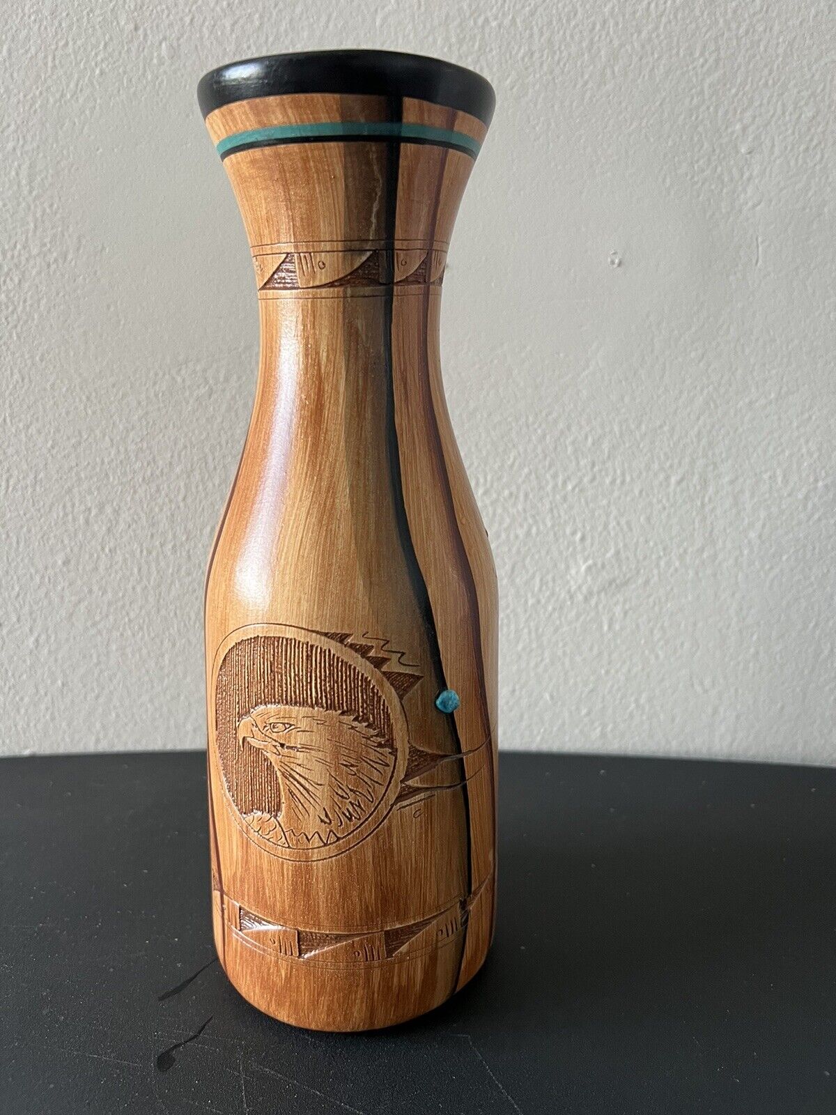 Dwayne Blackhorse Navajo Pottery Vase Hand Painted etched Signed collector piece