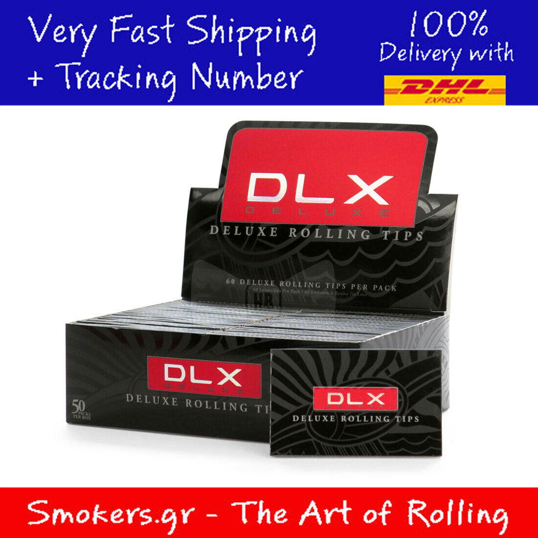 1x Box DLX Deluxe Rolling Paper Filter Tips (50x60=3000 total)