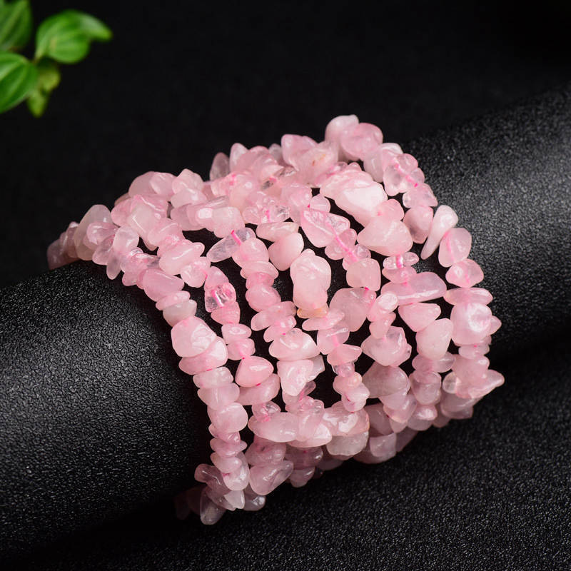 10pcs Natural Rose Quartz Crushed Bracelet Crystal Bangle Stretchy Hand Strings
