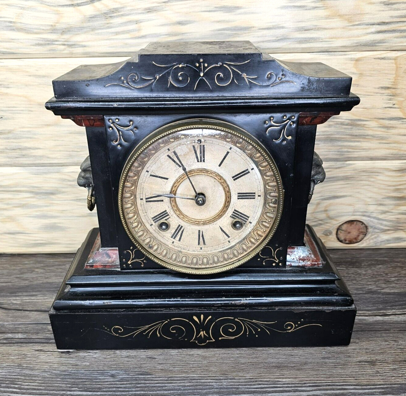 Vintage Ansonia Clock Company Antique Cast Iron Metal Mantle Clock