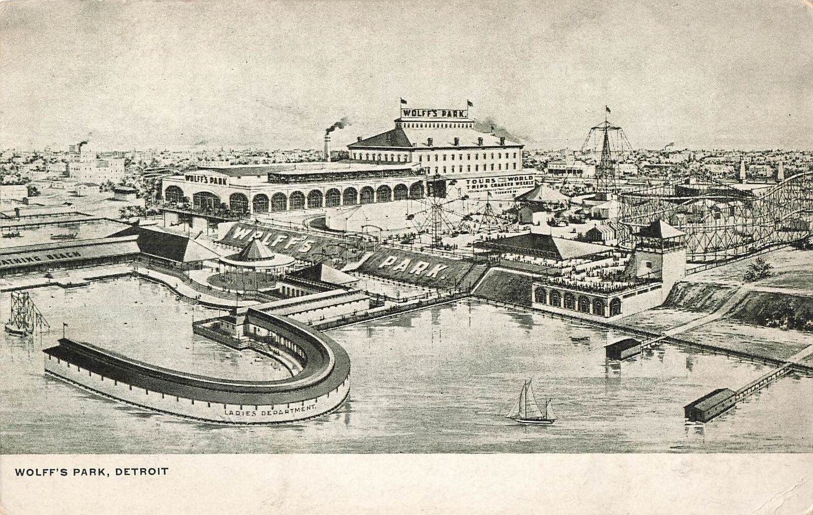 Vintage Postcard Aerial View Wolff\'s Amusement Park Detroit