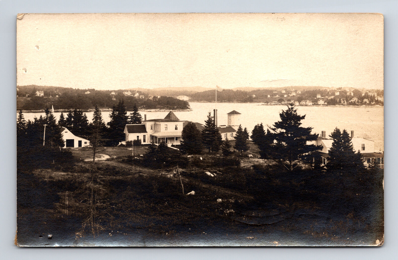 c1927 RPPC Aerial View of Boothbay Harbor Maine ME Real Photo Postcard