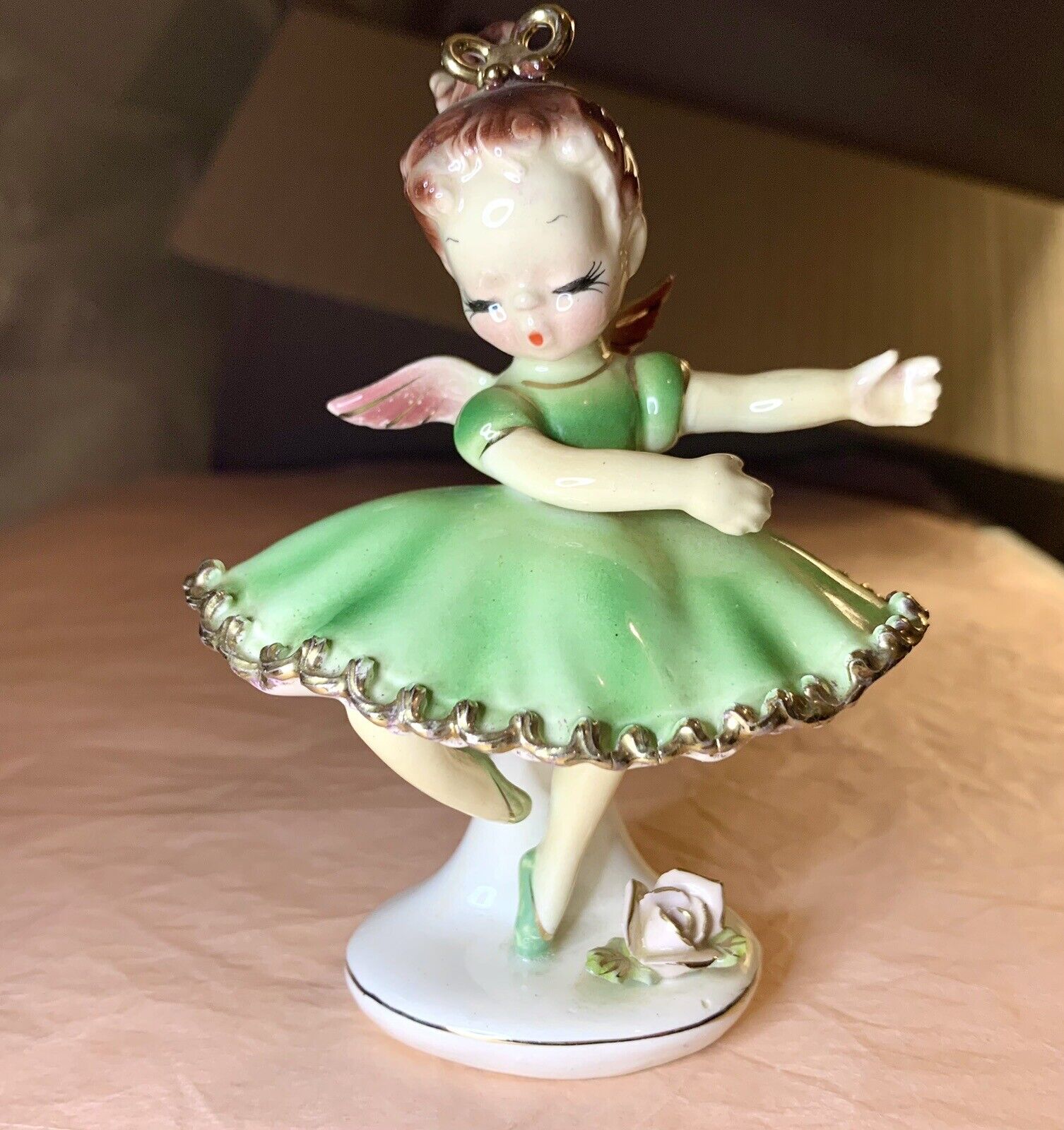 Vintage Arnart (Tamchin) Creation Angel Ballerina #7536, Green Dress