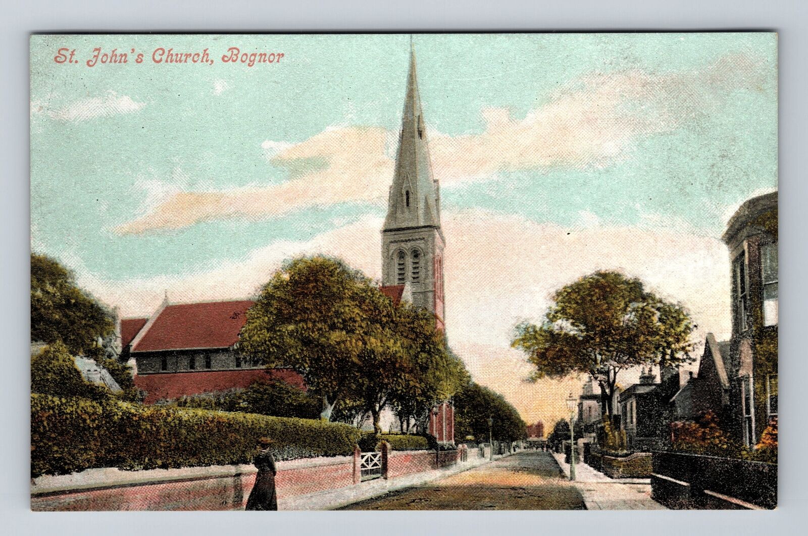 Bognor England, St. John's Church, Pretty Residential Street, Vintage Postcard