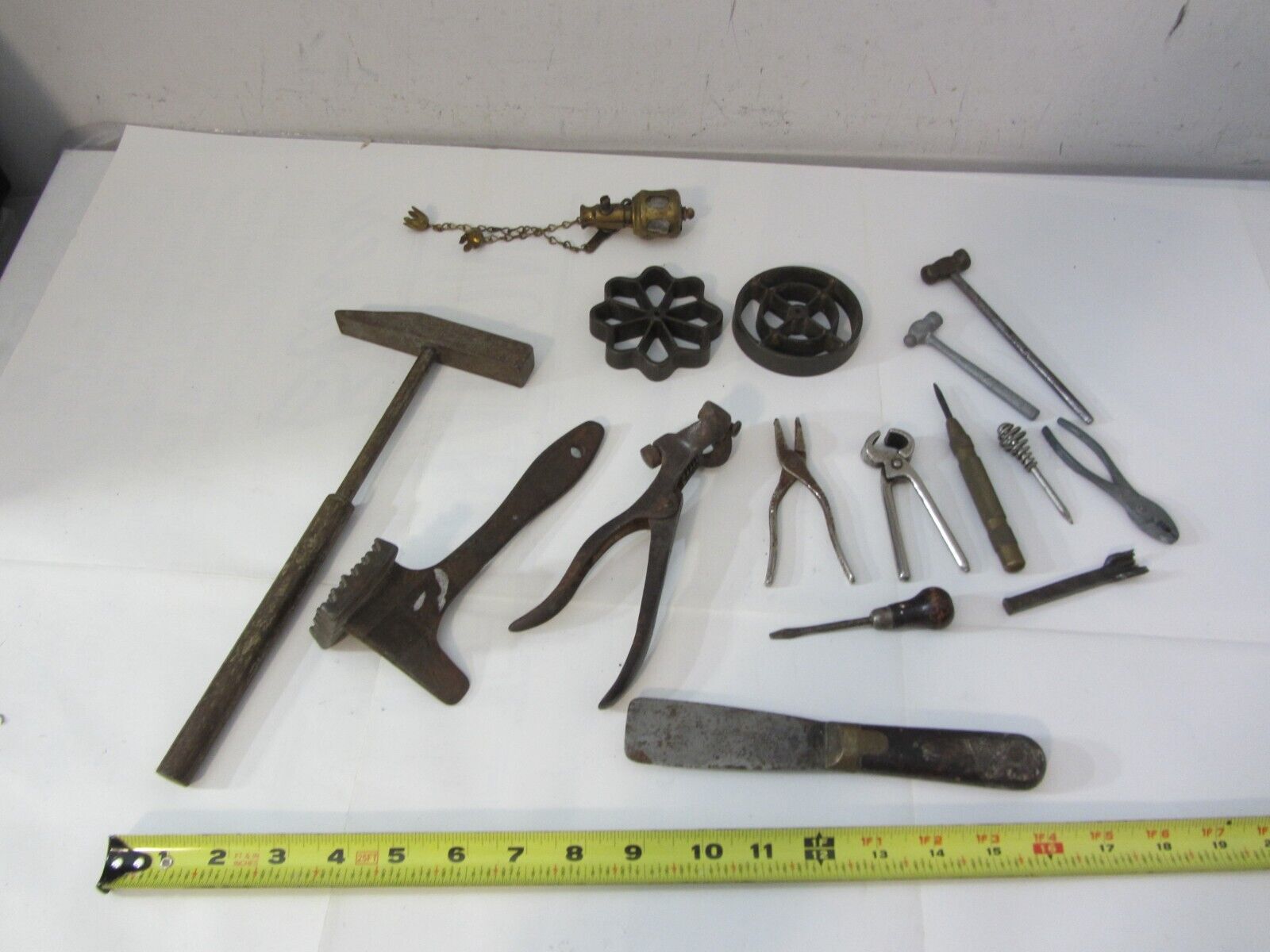antique hammer rosette iron plier wrench vintage metal tools lot 15+ items