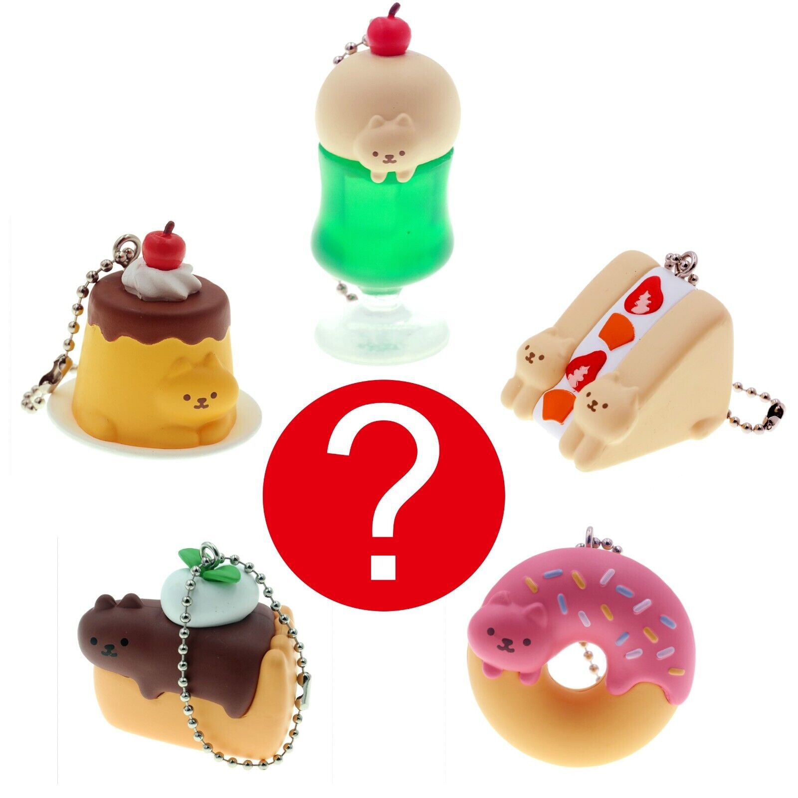 Japanese Blind Box Cat Donut Pie Pudding Charm 1 Random Fake Food Keychain