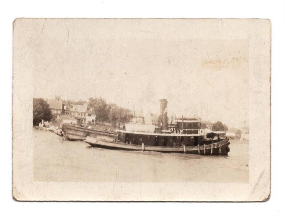 1910s Photo Tugboat Ship Boat Antique Albumen Small 2x2.75 - Ohio Photo Lot
