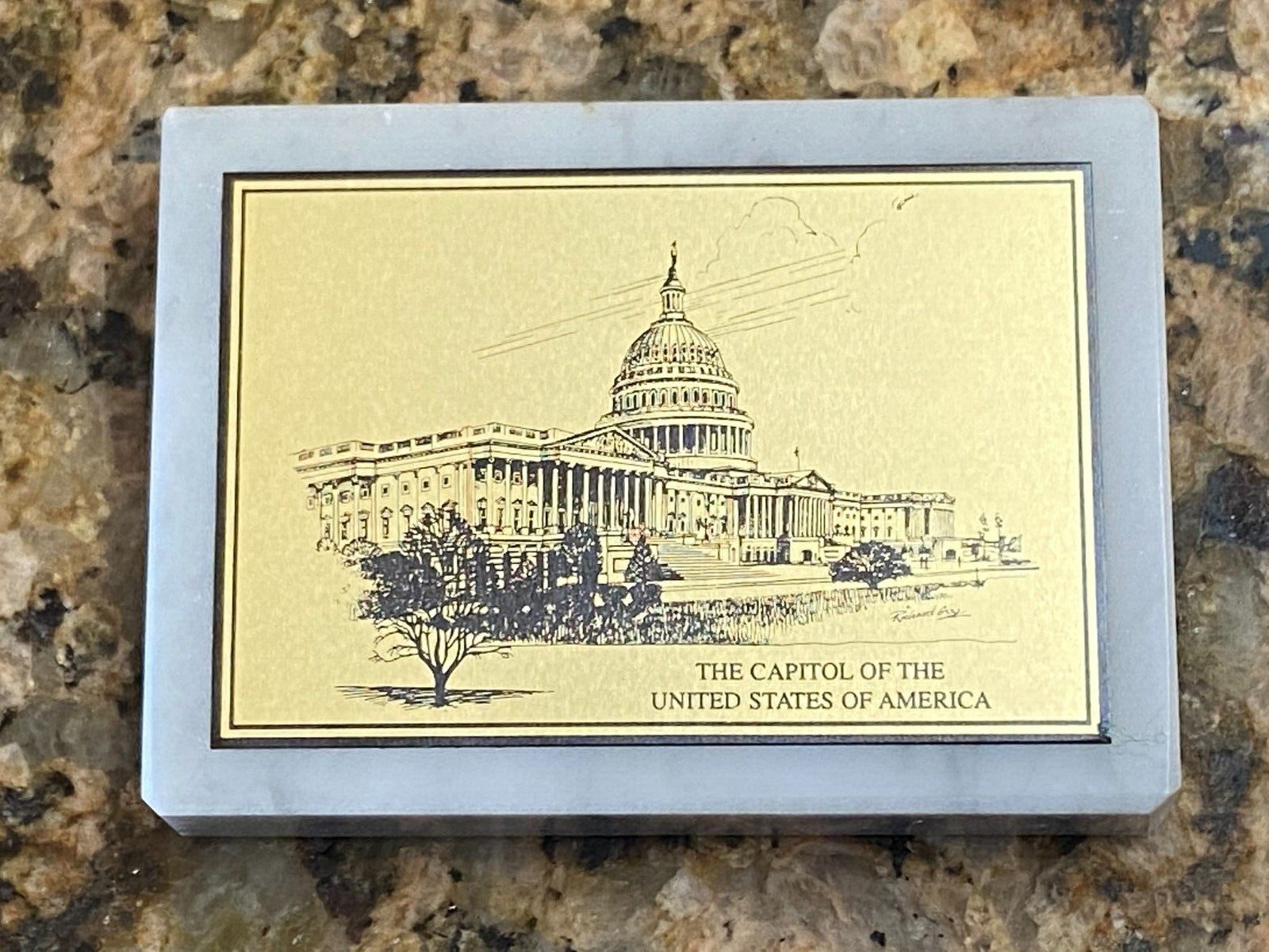 Nice Vintage Minty Marble Foto Metal USA Capitol Paperweight MINTY Rare