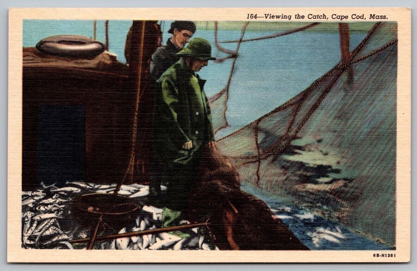 Cape Cod Massachusetts Coastal New England Fishing Boat Linen Postcard