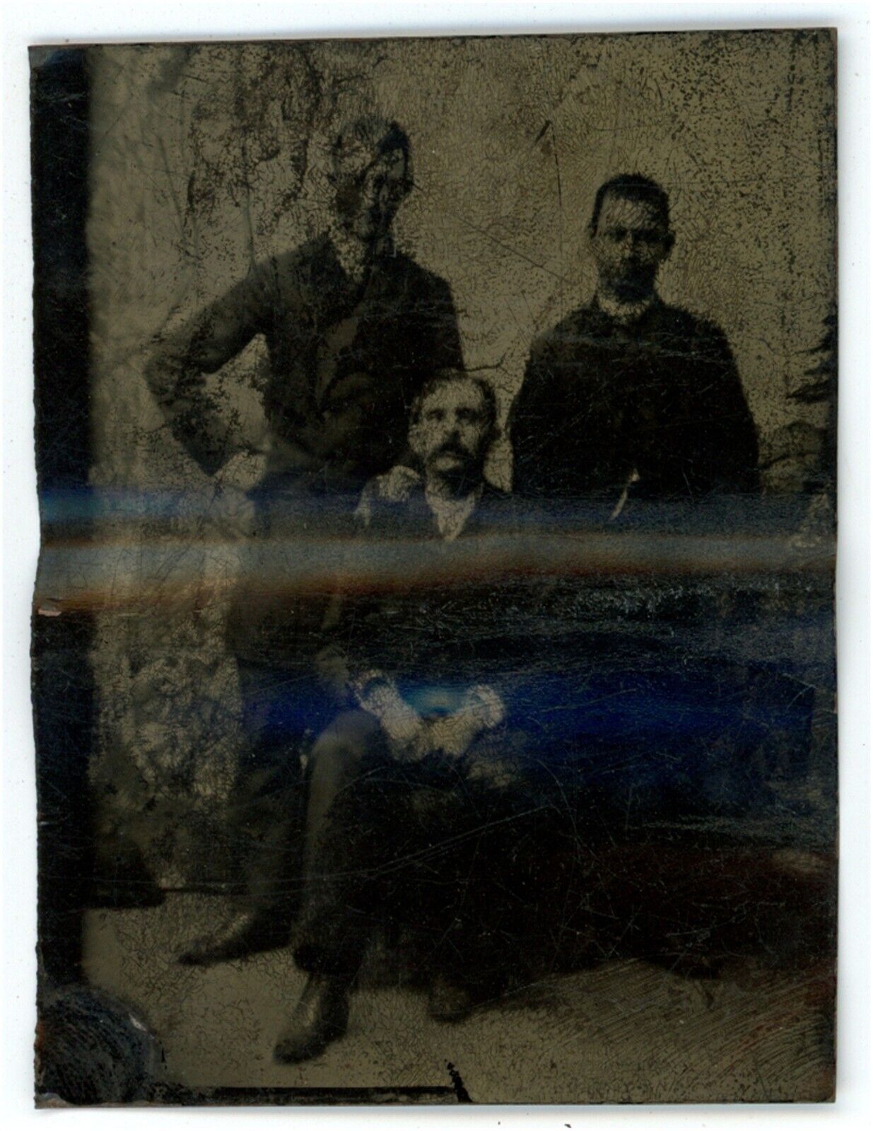 CIRCA 1800'S ANTIQUE 6th Plate TINTYPE Three Men One With Mustache Sitting