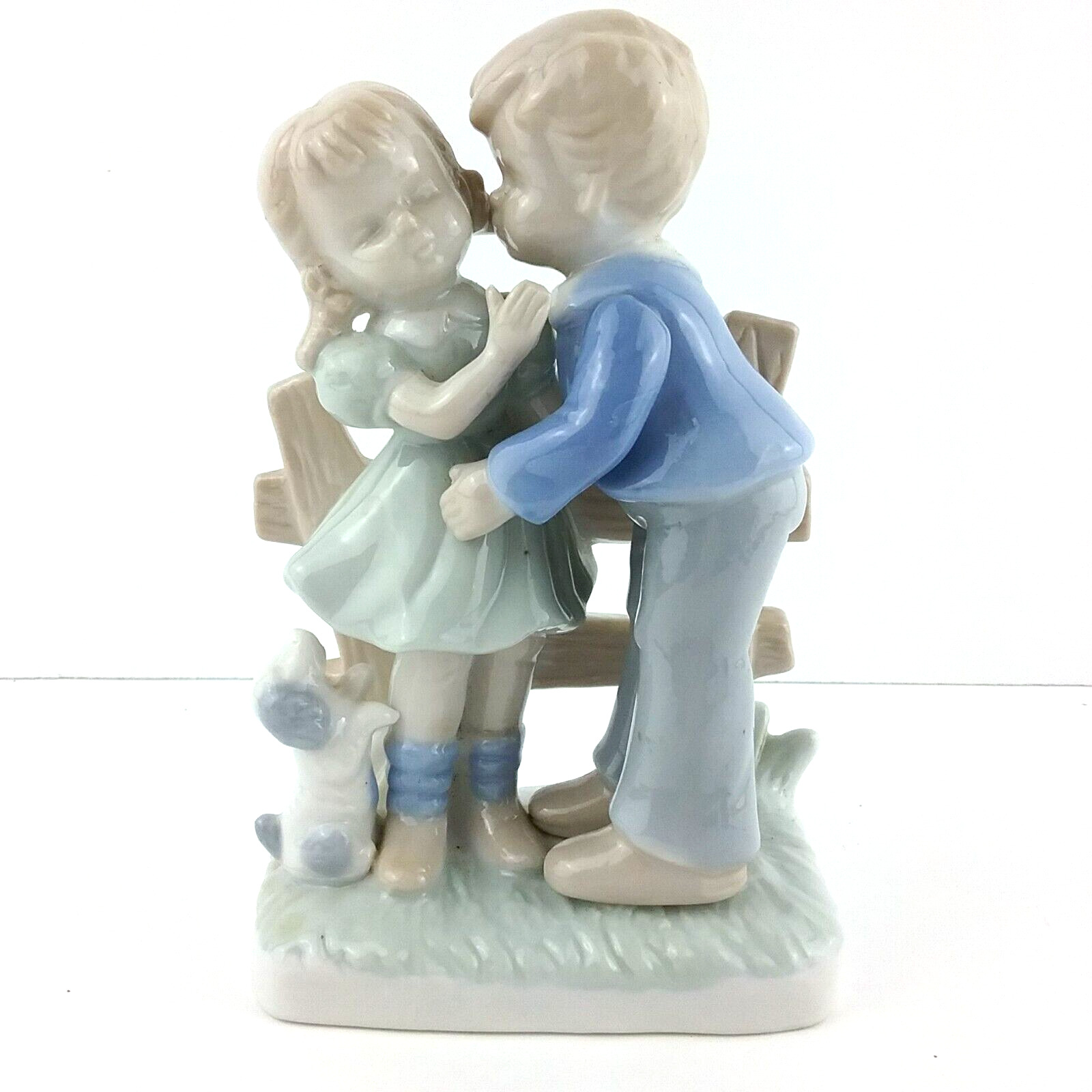 Lego Figurines Young Love Boy Girl Kissing Puppy  Pastel Colors Porcelain Glazed