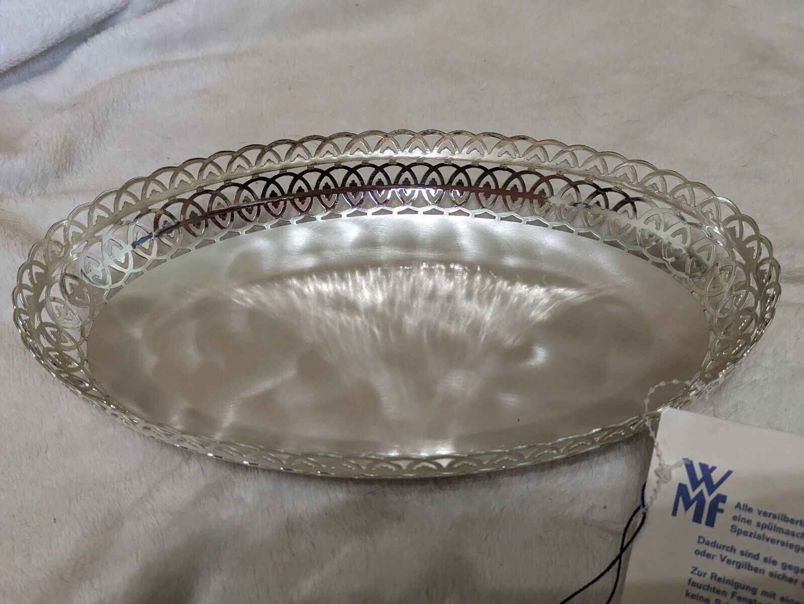Vintage MCM WMF Ikora Oval Silver Footed Tray, Scalloped Edging, 11 in x 7 in