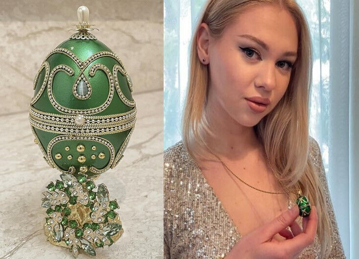 Faberge Egg Imperial Royal + Emerald Faberge Egg Necklace Retirement Mom Wife