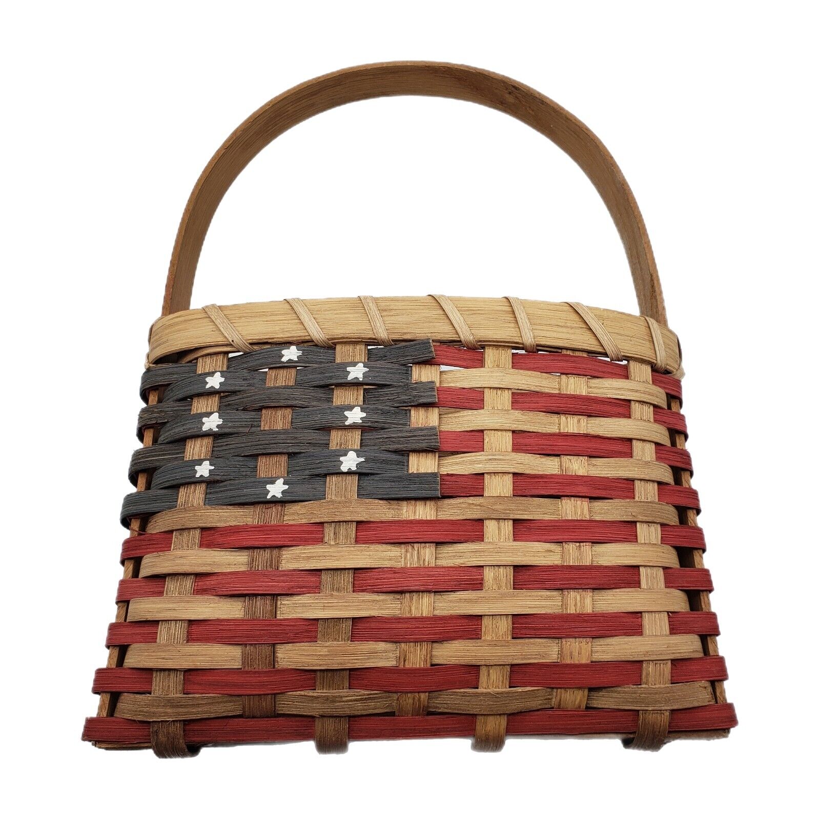 Vintage Hand Woven Decorative Basket Stars & Stripes American Flag  Signed Dated