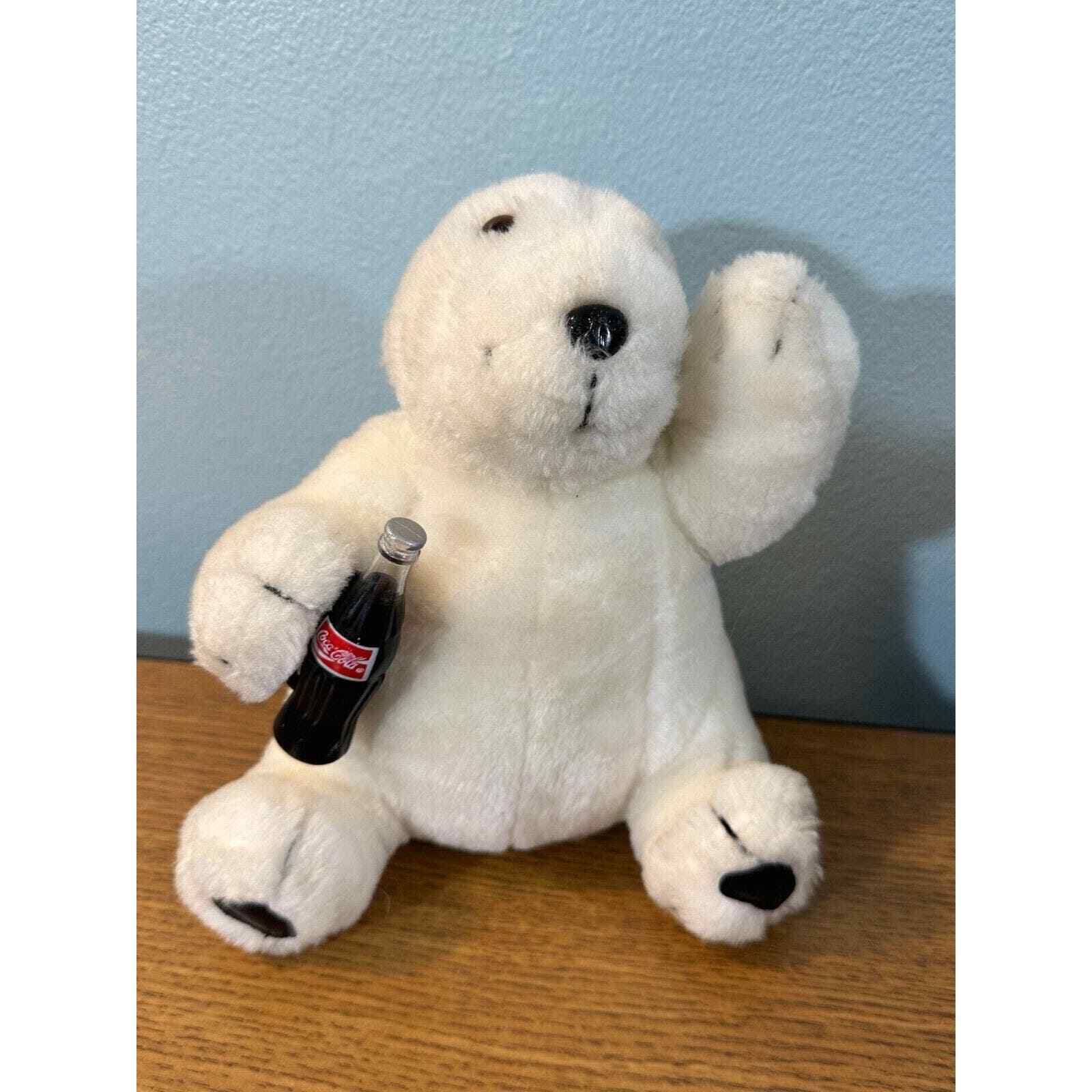 Coca Cola Plush Stuffed Polar Bear Waving Holding Bottle Coke White 7.5\