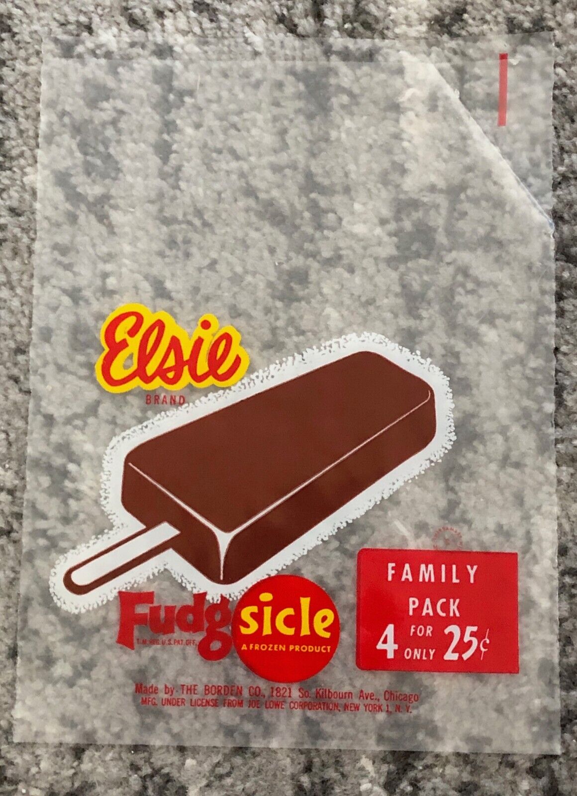 Ice Cream Bag Vintage Elsie the Cow Fudgesicle Fudge Chocolate 1950s Borden\'s