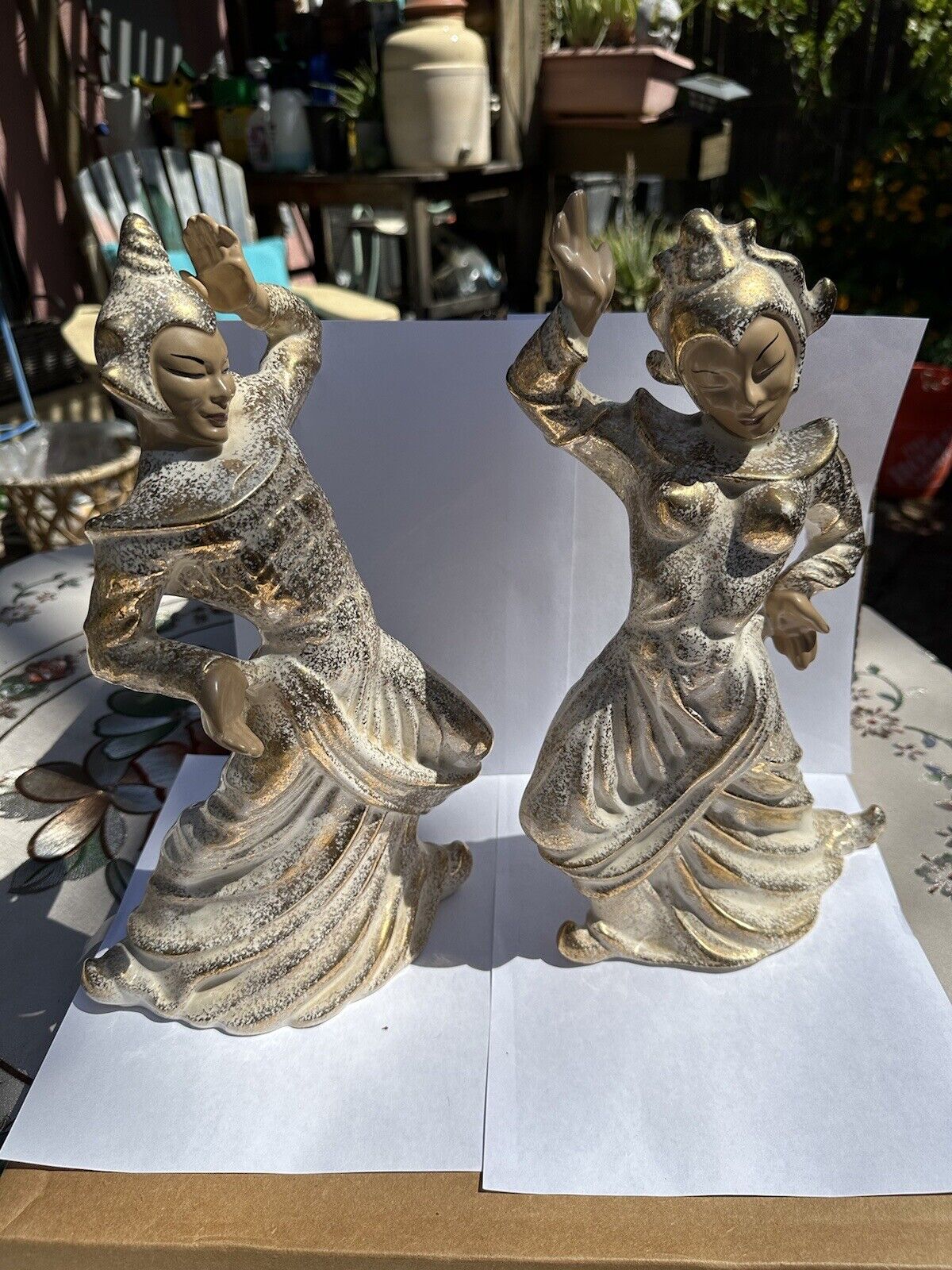 Midcentury Balinese Dancers Couple Ceramic Statues Gilner Pottery California