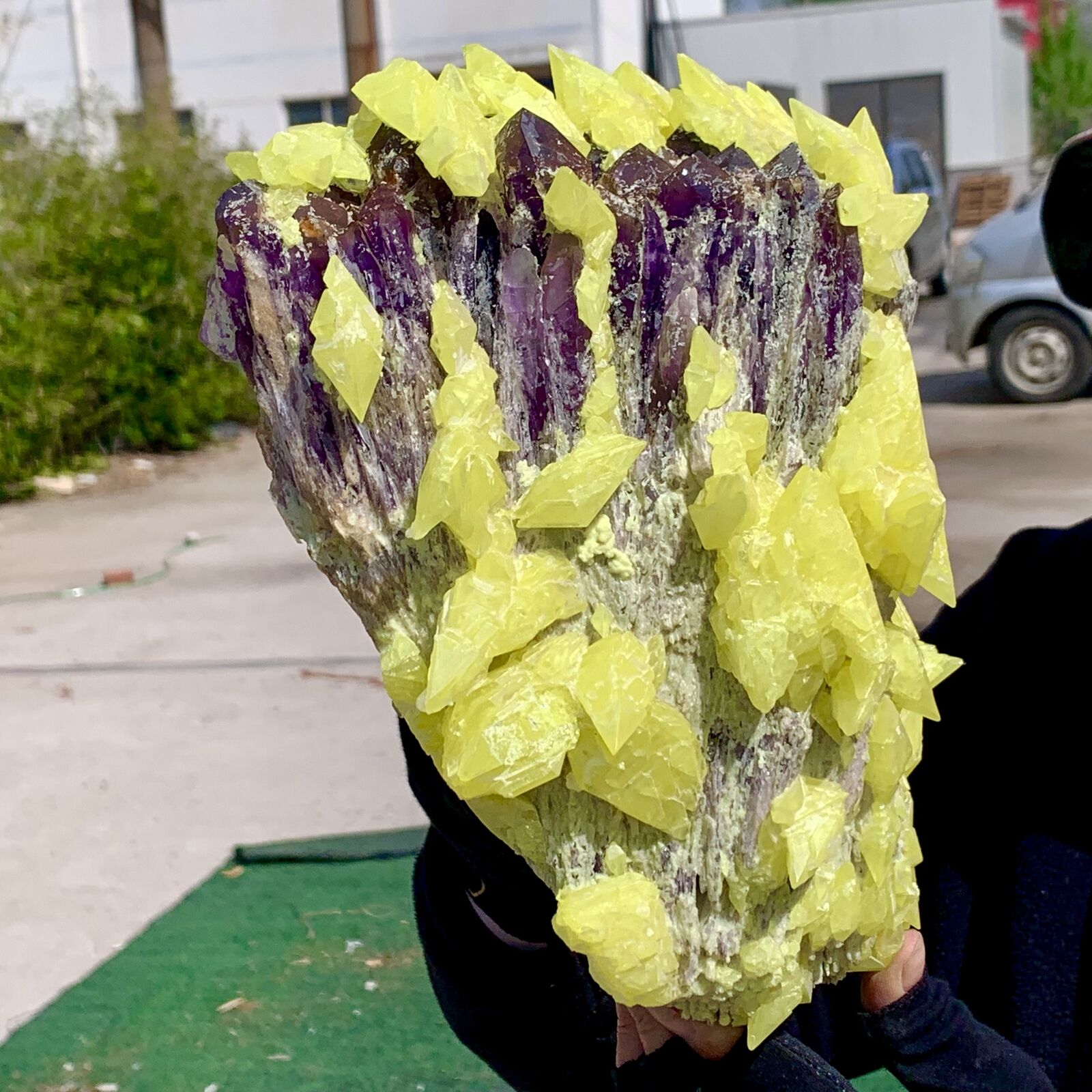 12.45LB Minerals ** LARGE NATIVE SULPHUR OnMATRIX Sicily With+amethyst Crystal