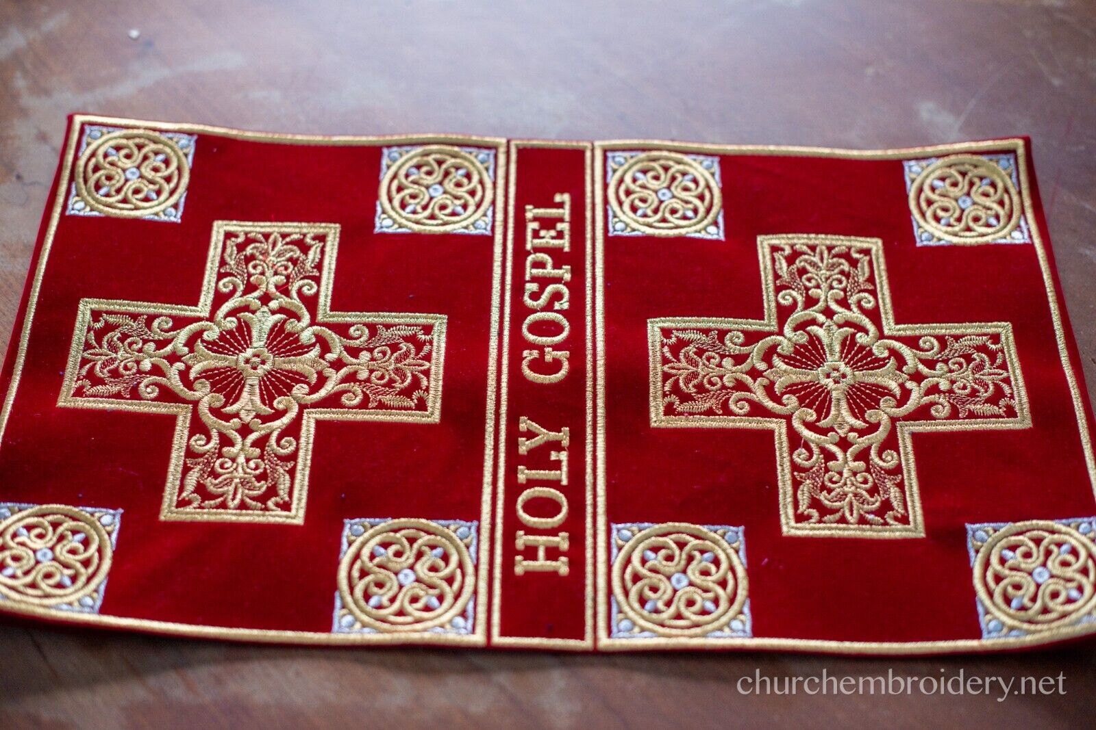 Fully Embroidered Gospel Book Cover With Two Crosses Velvet Cotton 100%
