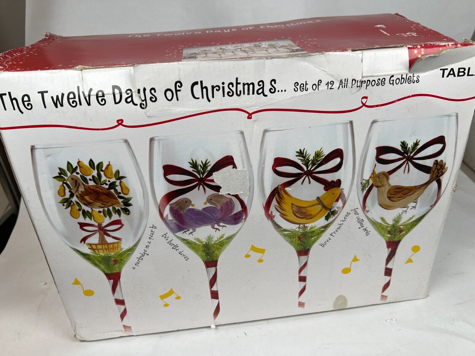 The Twelve Days of Christmas Goblets 12 Hand Painted Block Basics Glasses Comple