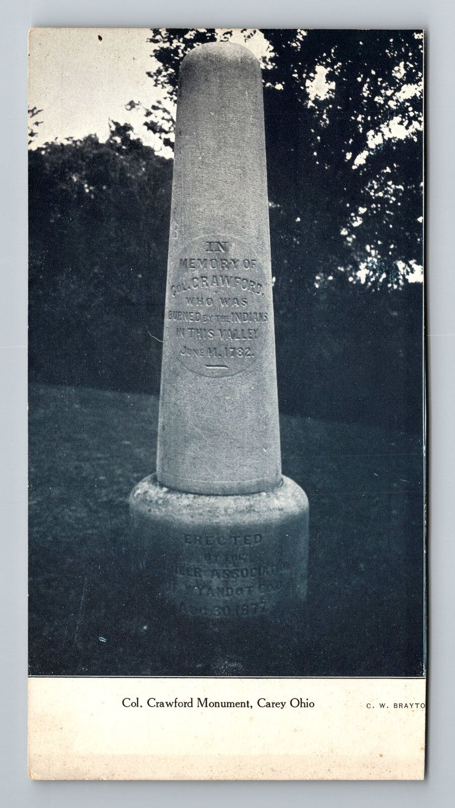 Carey OH-Ohio, Col. Crawford Monument, Vintage Postcard