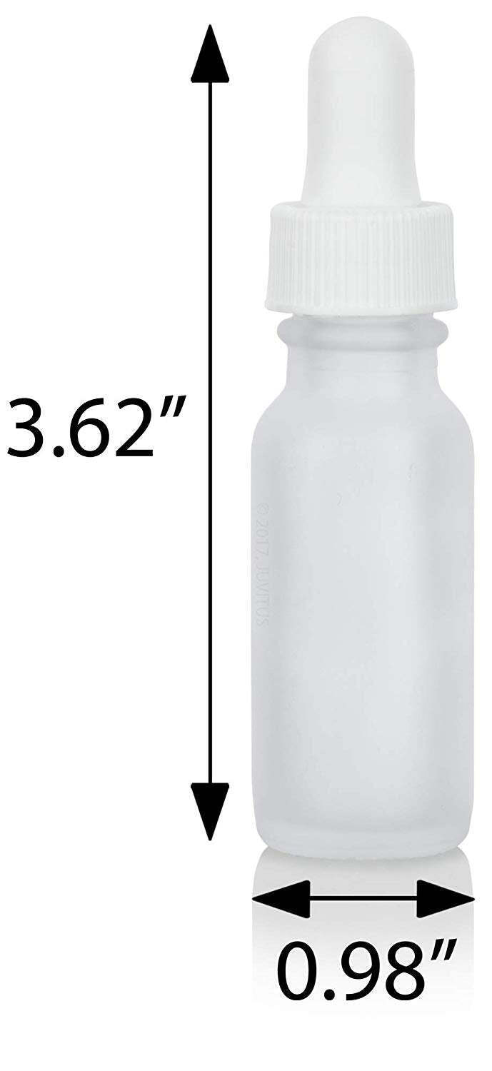 0.5 oz / 15 ml Frosted Clear Glass Boston Round Bottle White Dropper (12 pack)