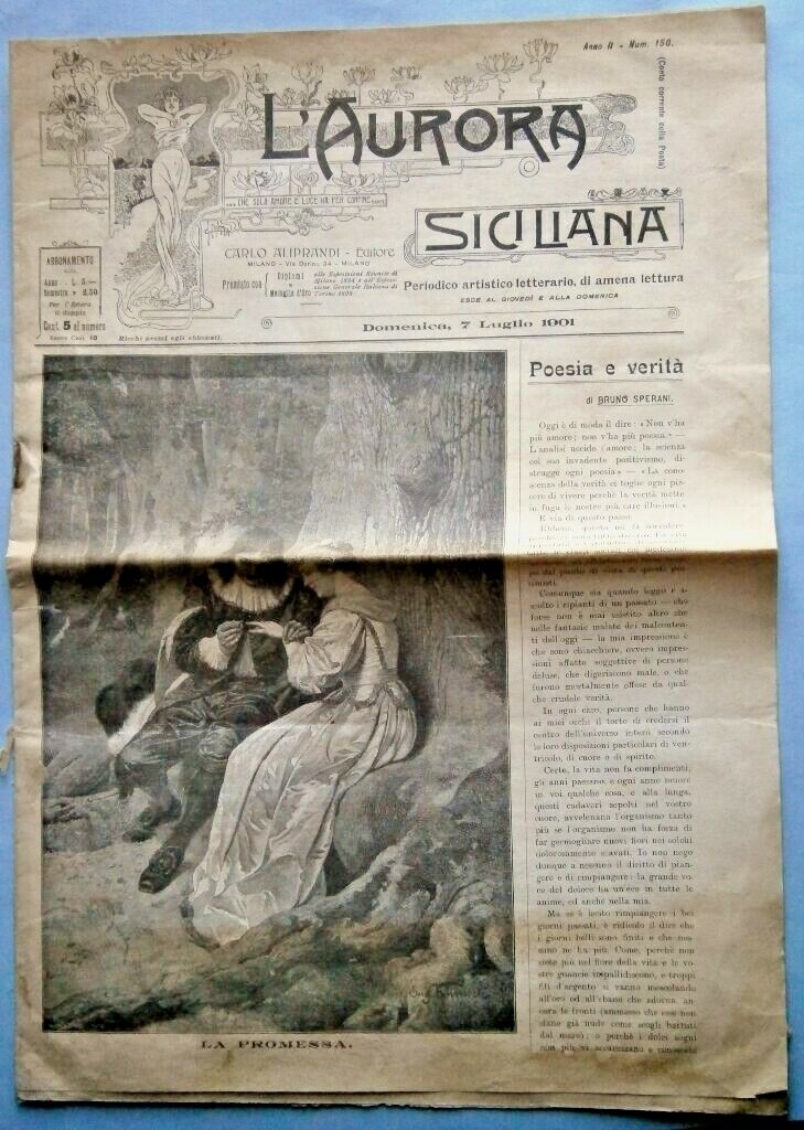 1901  L’AURORA SICILIANA Lit. Periodical with G. Crotta Art Nouveau Illustration
