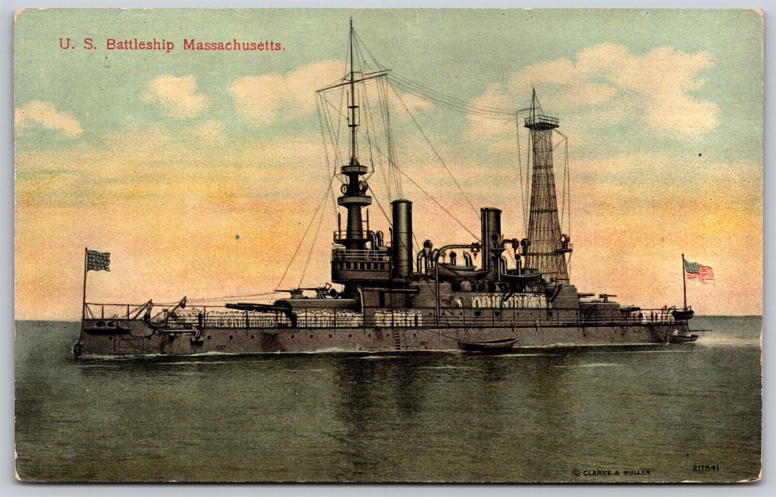 Postcard US Battleship Massachusetts military ship C28