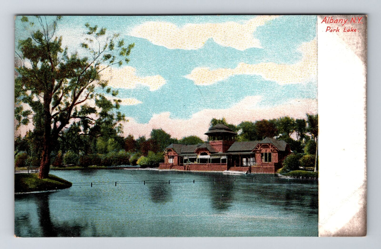 Albany NY-New York, Park Lake, Antique Vintage Souvenir Postcard