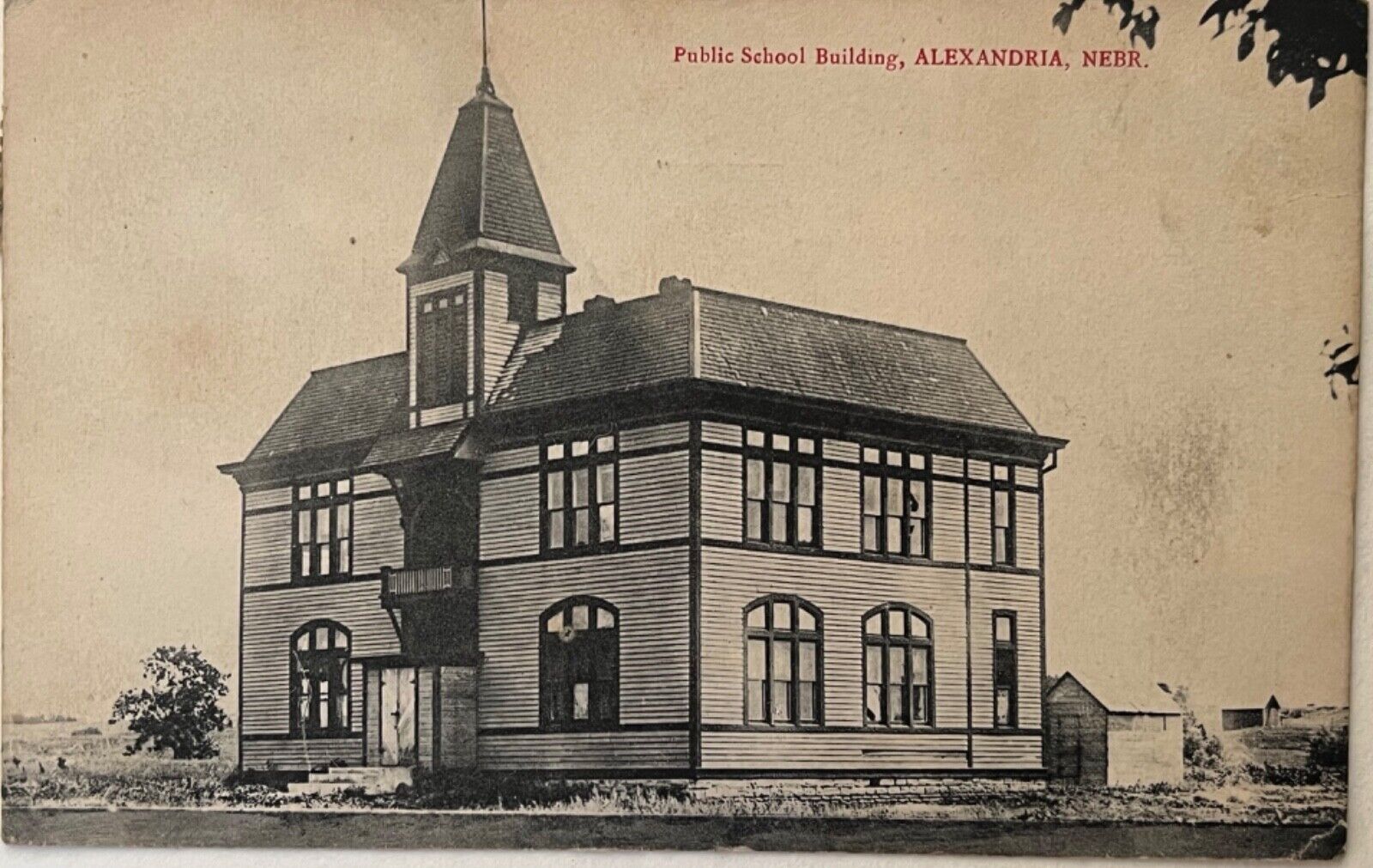 Alexandria Nebraska Public School Building Antique Postcard c1910