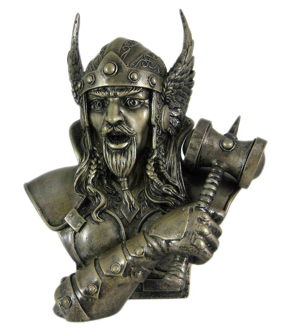 Thor Norse Viking God with Armor & Hammer Mjolnir Bust Statue Sculpture 14\
