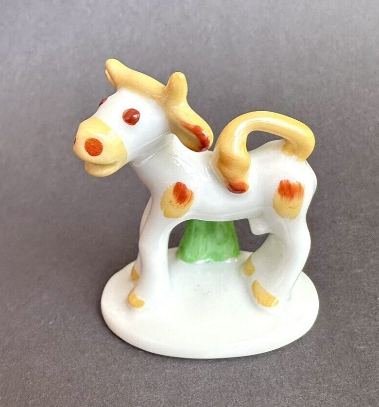 Vtg Metzler Ortloff Walter Bosse Mini Figurine Art Deco Cow Bull Yellow Orange