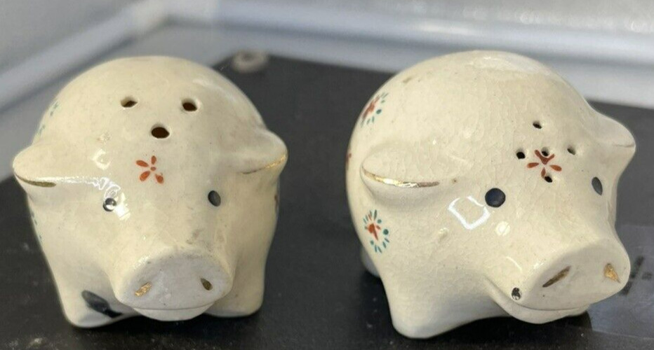 Pigs Salt and Pepper Shakers  Vintage Floral made in Japan w/ 1 cork