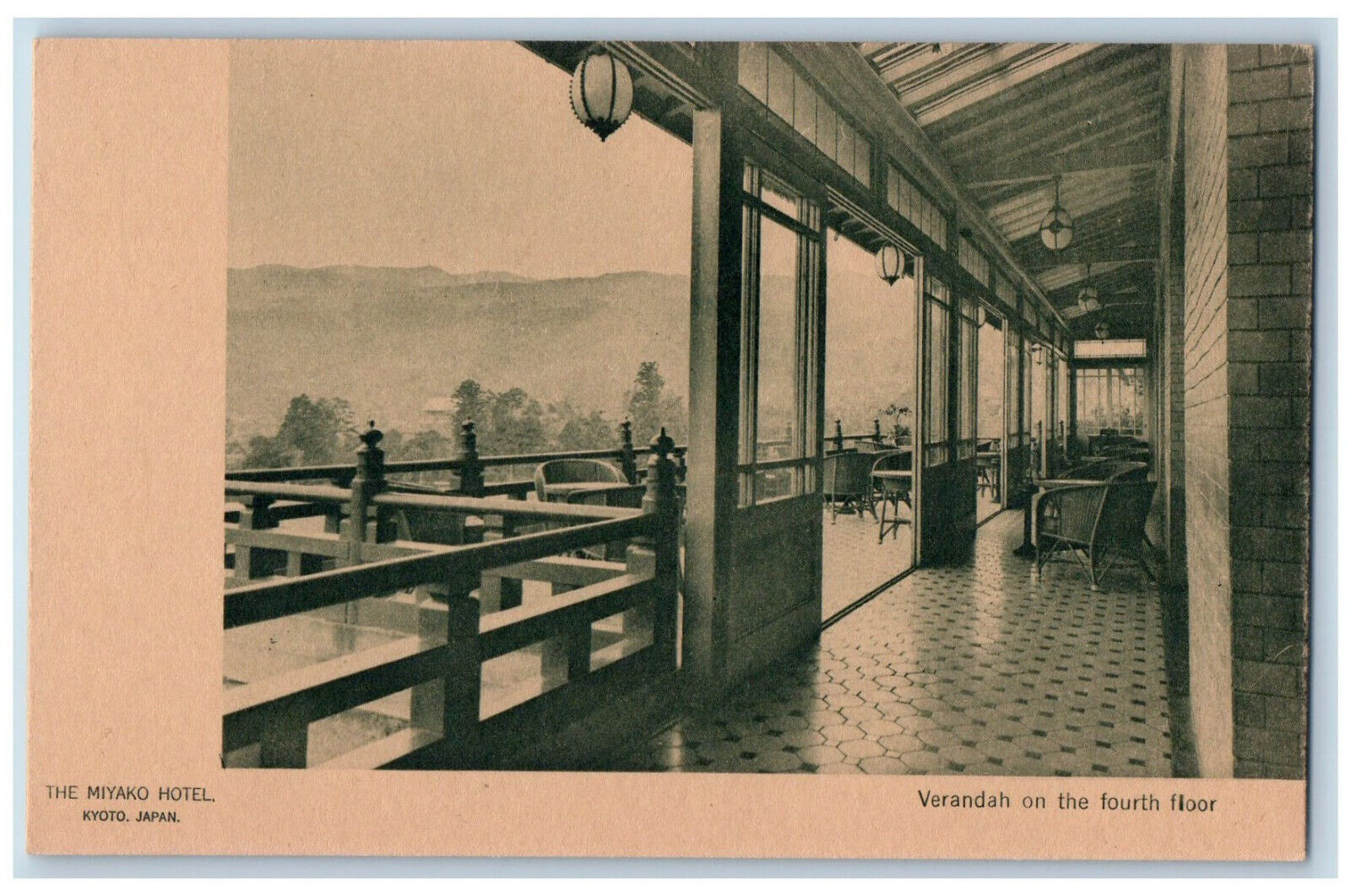 Kyoto Japan Postcard The Miyako Hotel Verandah on the 4th Floor c1940's