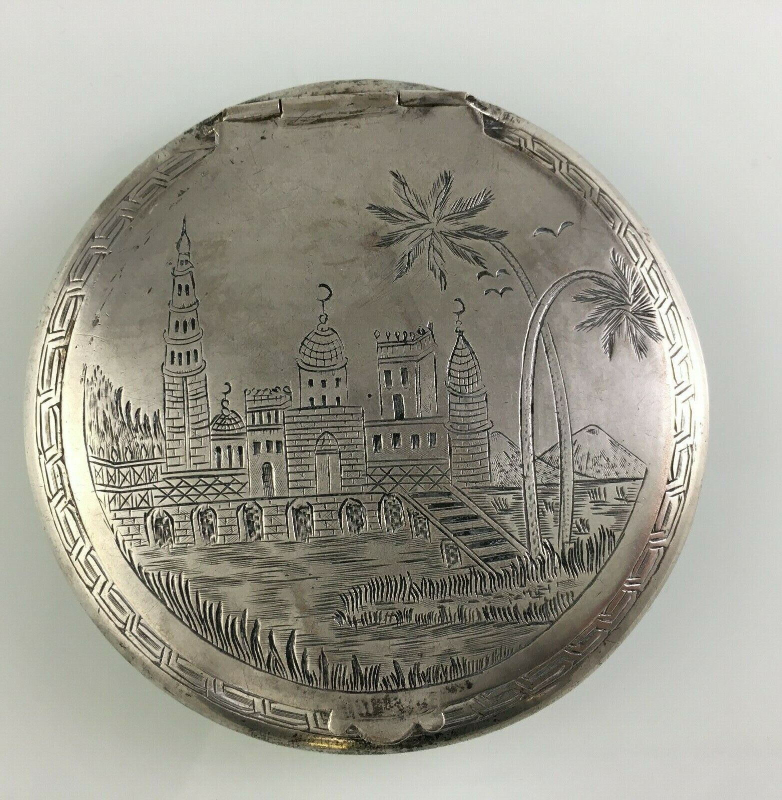 Antique Egyptian 875 Silver Compact Scenery Scene 800 silver 105 grams