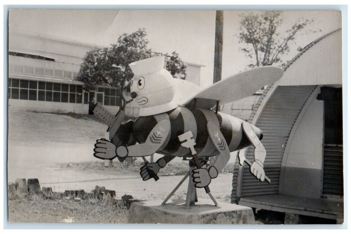c1950's US Navy CB Seabee Statue Military Base VIew RPPC Photo Postcard