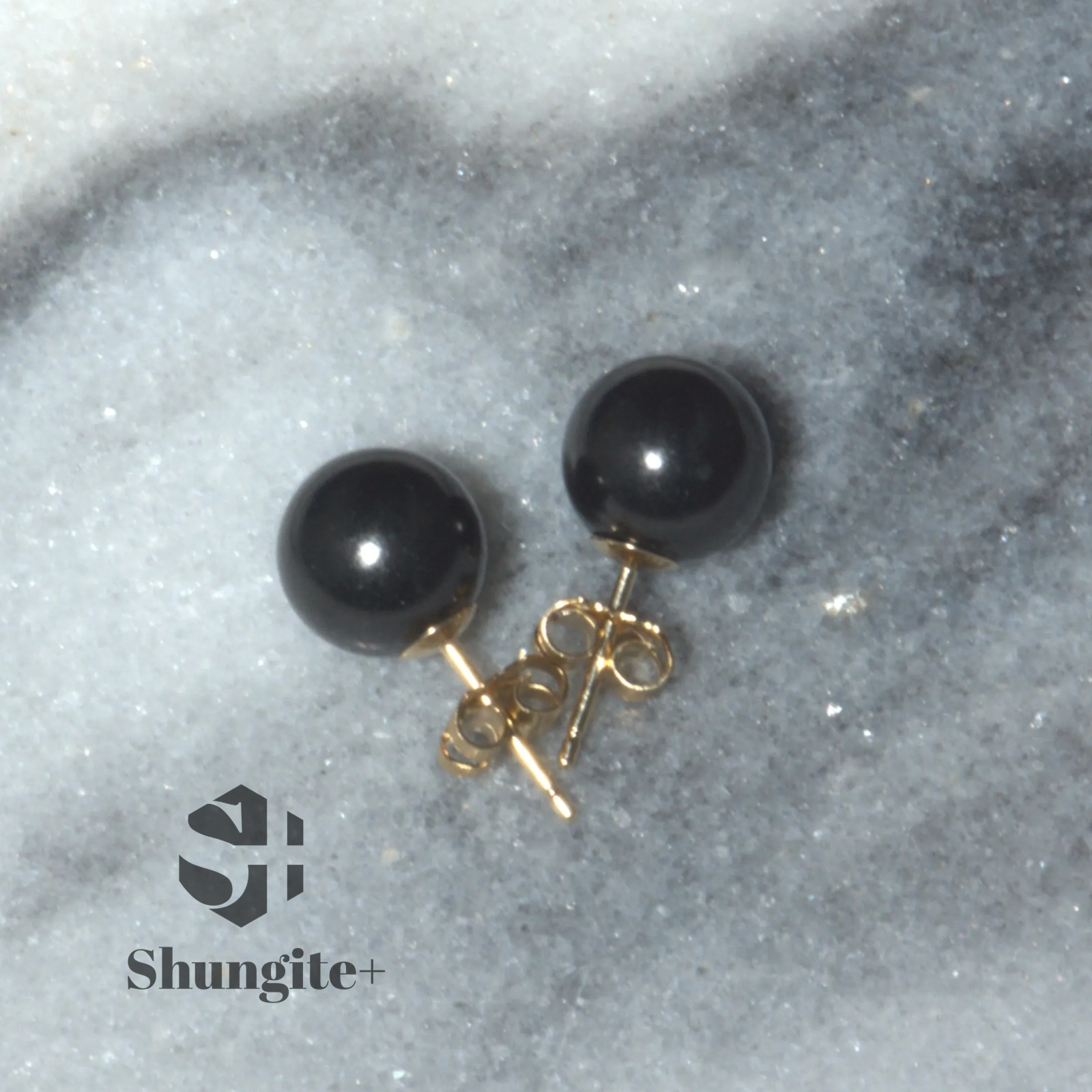 Shungite Stud Earrings in 9ct Solid Gold