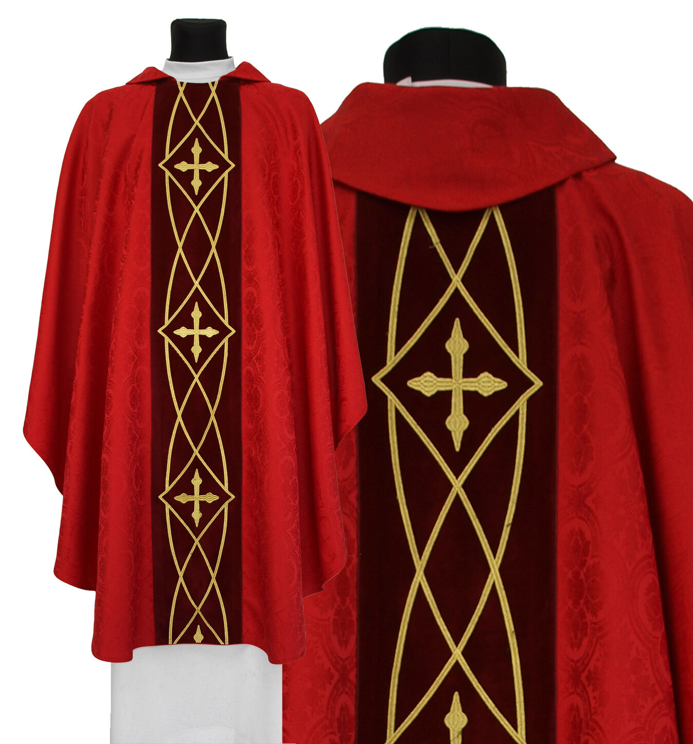 Red Gothic Chasuble with stole 590-AC25 Vestment Casulla Roja Casula Rossa Kasel