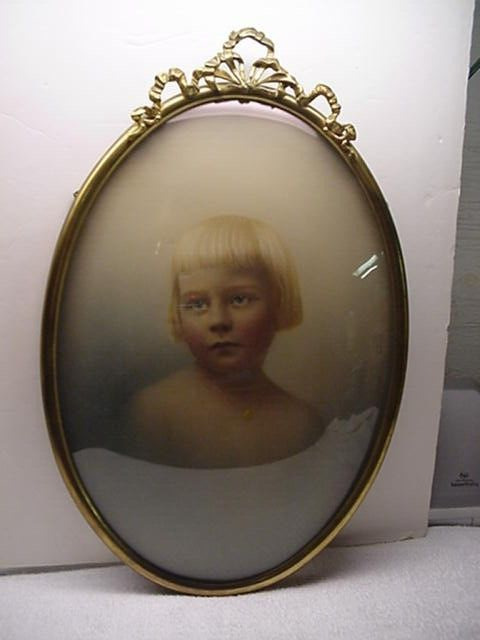 Antique BRASS FRAME-Convex BUBBLE Glass (Young Girl) - Wonderful Condition - LG.
