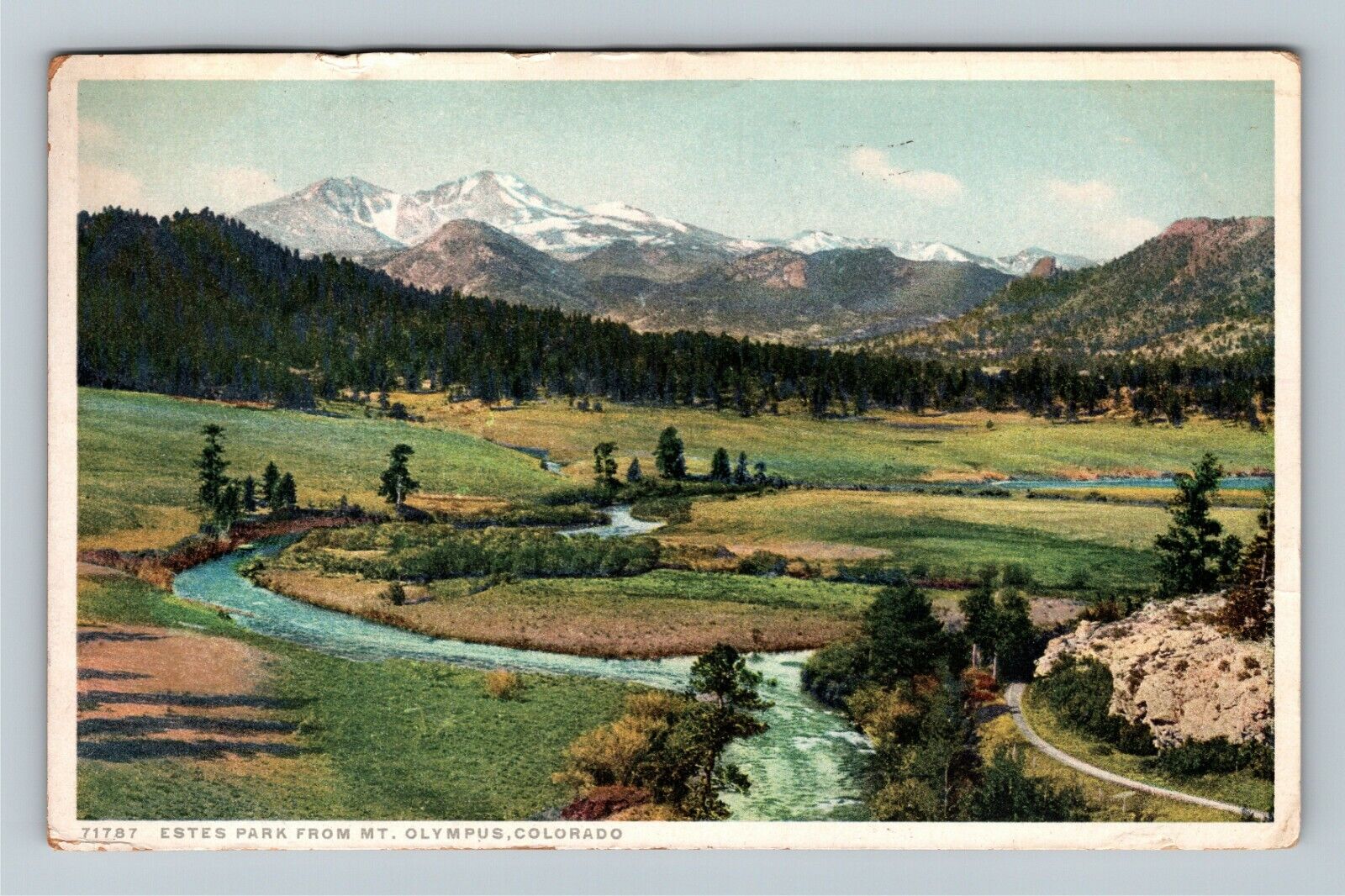 Estes Park CO, View From Mt Olympus, Colorado Vintage Postcard