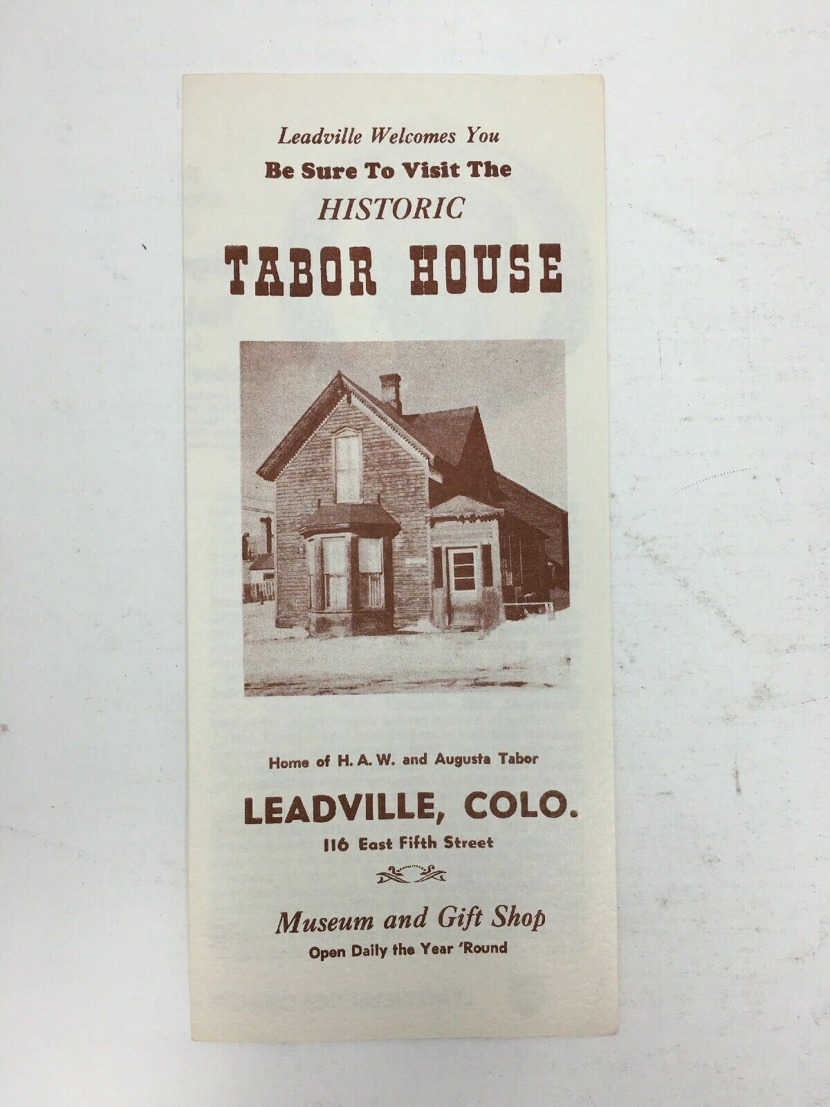 Tabor House Vintage Brochure Leadville CO Fold Out Colorado 