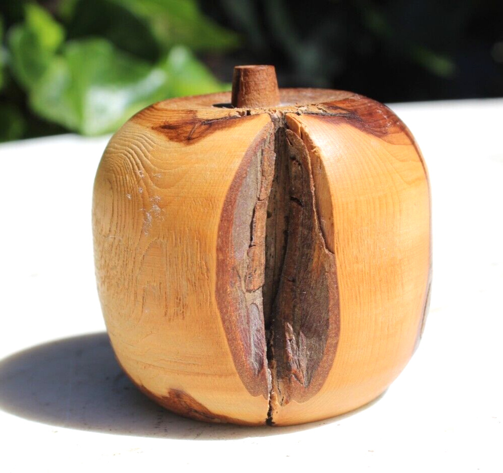 Vintage Forest of Dean Turned Wooden Live Edge Apple (Iron Mines) Souvenir